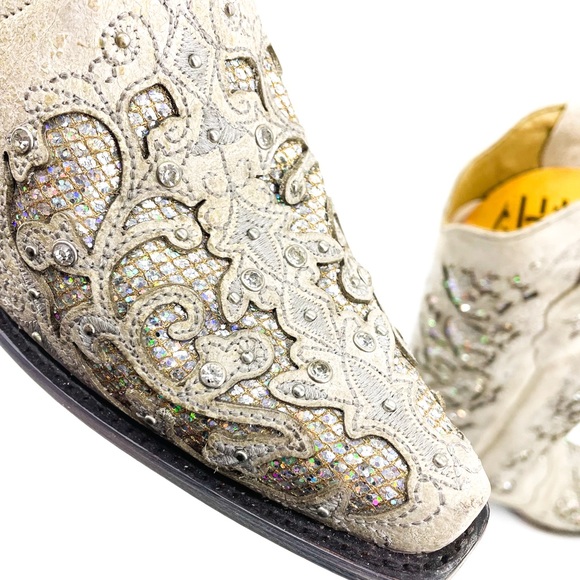 CORRAL🌺White Swarovski Glitter Inlay Leather Western Cowboy Boots Sz 9 - Picture 3 of 15